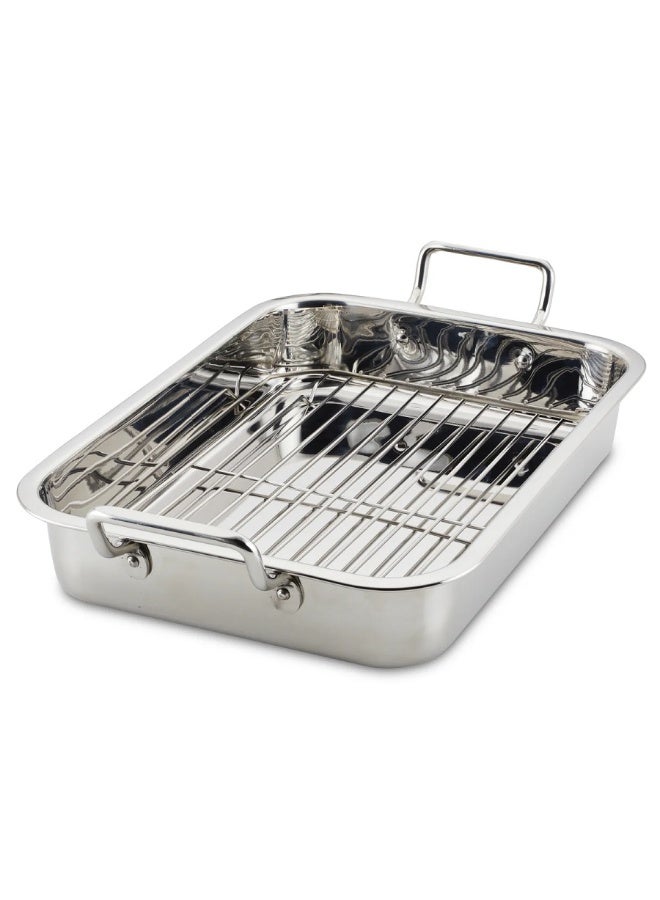 صينية تحميص من الفولاذ المقاوم للصدأ مع رف شواء، صينية فرن كبيرة بمقابض حمل لتحضير اللحوم والفراخ والأطباق المخبوزة - Image 2